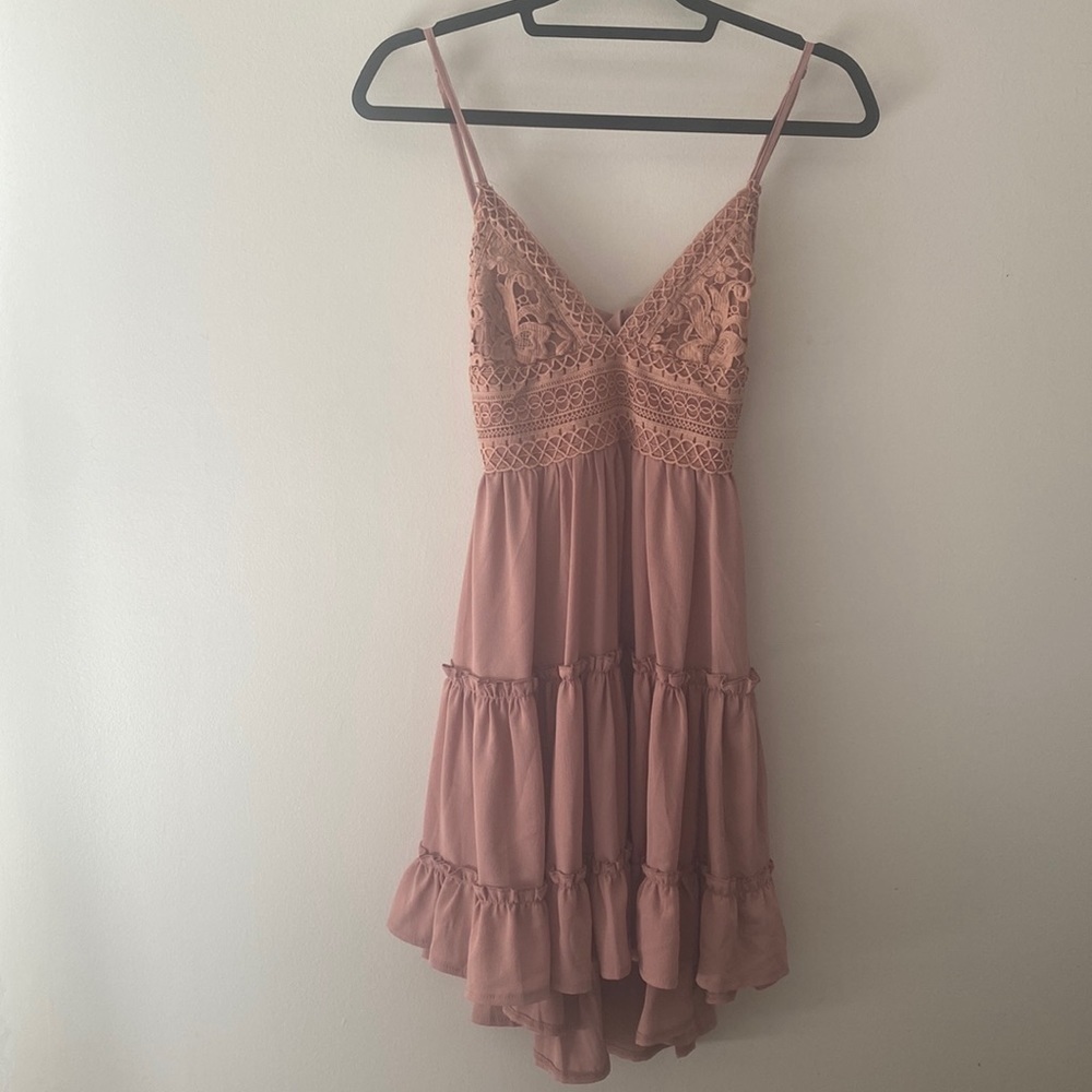Showpo Crochet Chiffon Blush Tie Back Mini Dress - Picture 5 of 10